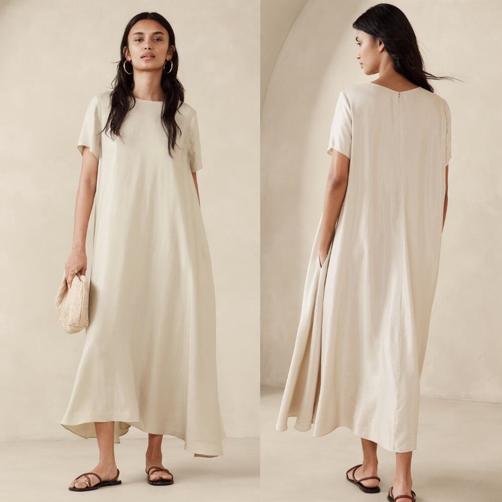 Banana Republic Aurelia Viscose Linen Blend Quiet Luxury Old Money Maxi Dress XS